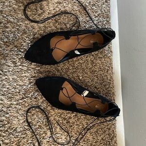 Black Lace-Up Women's Flats